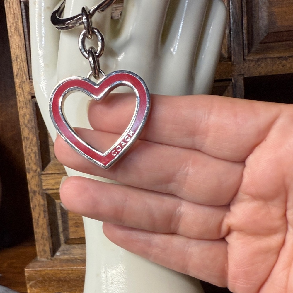Coach Red & Silver Heart Keyring.